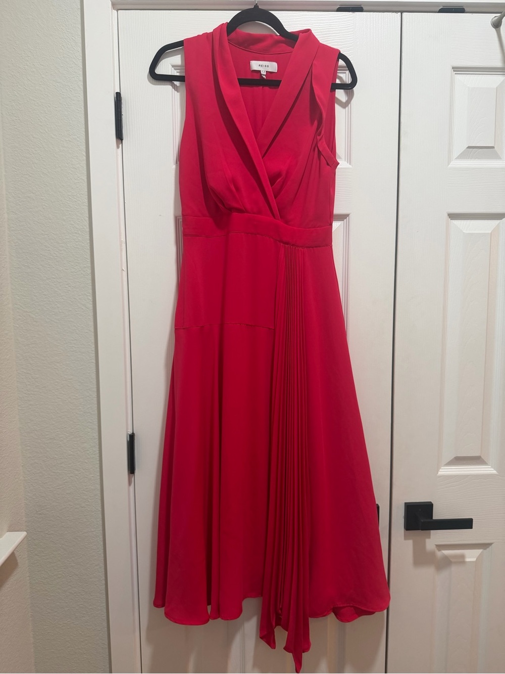 REISS Claire Pleated Fitted Midi Dress Pink Size 6 - Picture 10 of 15